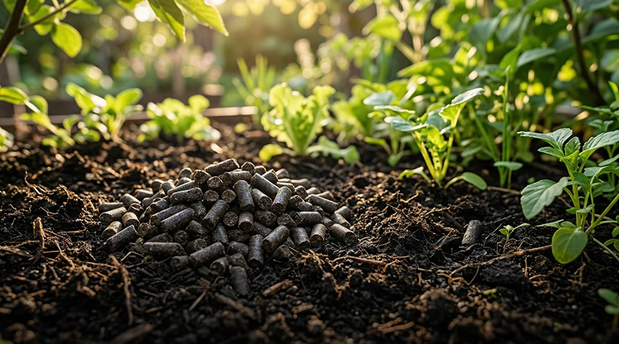 Organic waste and kitchen waste processed into granular organic fertilizer